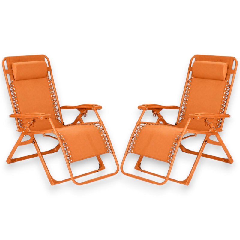 Set 2 Sedie Sdraio Pieghevole Con Cuscino  - Cordonata - 65x90x110 Cm 