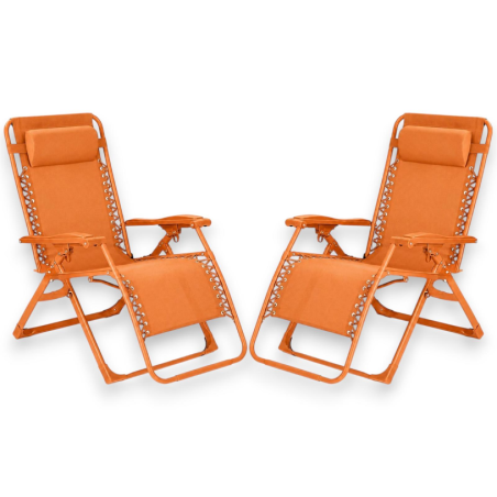 Set 2 Sedie Sdraio Pieghevole Con Cuscino  - Cordonata - 65x90x110 Cm 