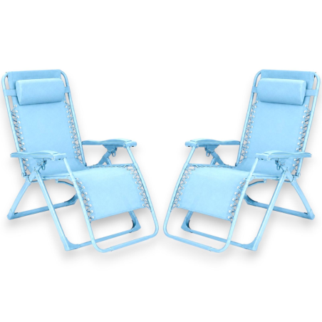 Set 2 Sedie Sdraio Pieghevole Con Cuscino  - Cordonata - 65x90x110 Cm 