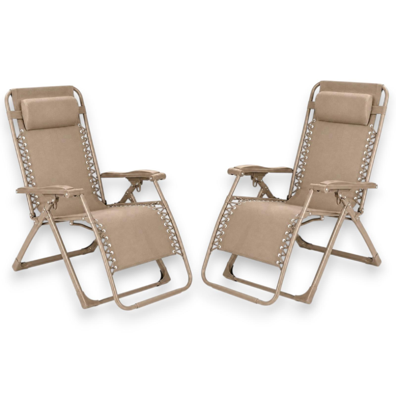 Set 2 Sedie Sdraio Pieghevole Con Cuscino  - Cordonata - 65x90x110 Cm 