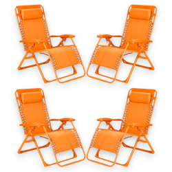 Set 4 Sedie Sdraio Pieghevole Con Cuscino  - Cordonata - 65x90x110 Cm 