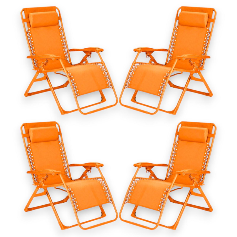 Set 4 Sedie Sdraio Pieghevole Con Cuscino  - Cordonata - 65x90x110 Cm 
