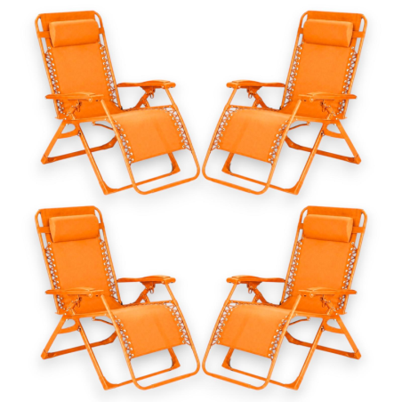 Set 4 Sedie Sdraio Pieghevole Con Cuscino  - Cordonata - 65x90x110 Cm 