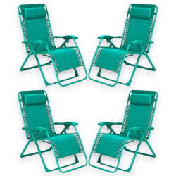 Set 4 Sedie Sdraio Pieghevole Con Cuscino  - Cordonata - 65x90x110 Cm 