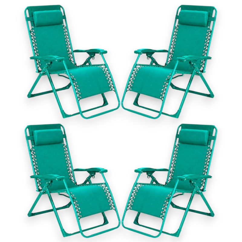 Set 4 Sedie Sdraio Pieghevole Con Cuscino  - Cordonata - 65x90x110 Cm 