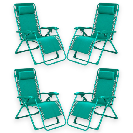 Set 4 Sedie Sdraio Pieghevole Con Cuscino  - Cordonata - 65x90x110 Cm 