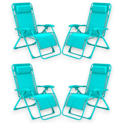 Set 4 Sedie Sdraio Pieghevole Con Cuscino  - Cordonata - 65x90x110 Cm 