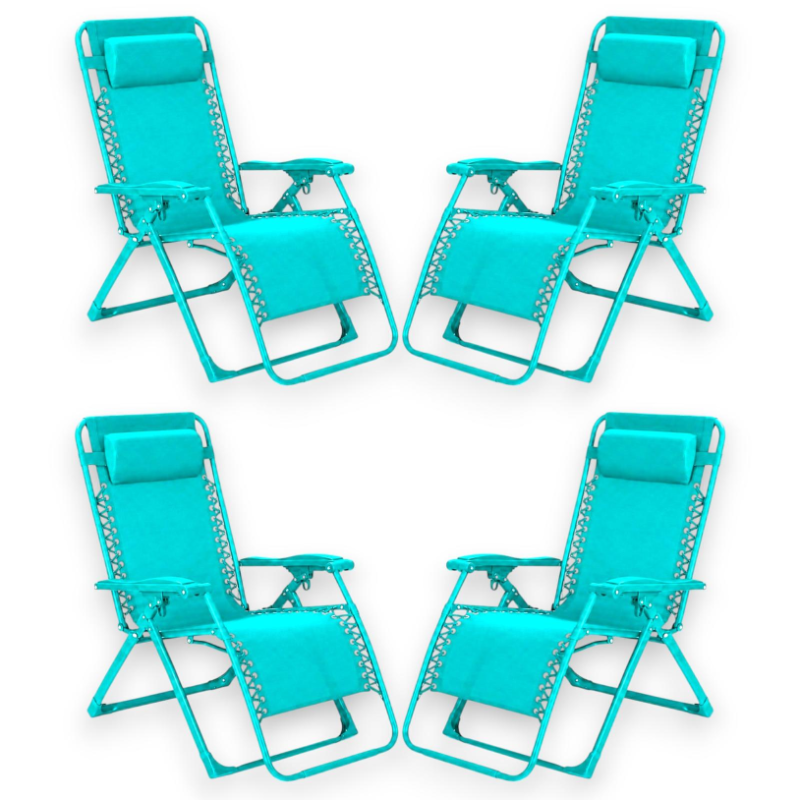 Set 4 Sedie Sdraio Pieghevole Con Cuscino  - Cordonata - 65x90x110 Cm 