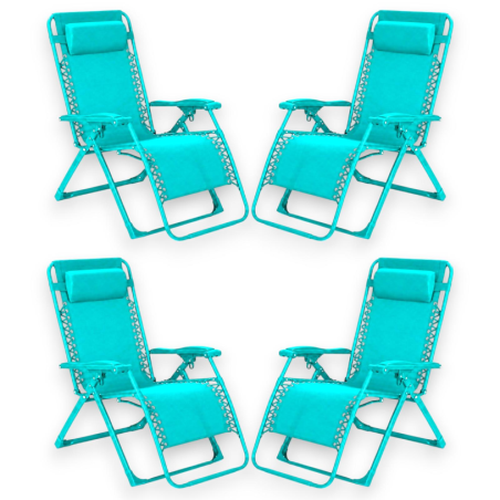 Set 4 Sedie Sdraio Pieghevole Con Cuscino  - Cordonata - 65x90x110 Cm 