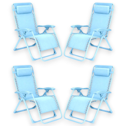Set 4 Sedie Sdraio Pieghevole Con Cuscino  - Cordonata - 65x90x110 Cm 