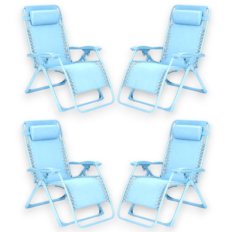 Set 4 Sedie Sdraio Pieghevole Con Cuscino  - Cordonata - 65x90x110 Cm 