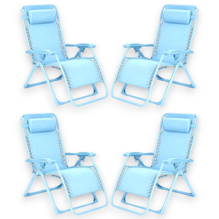Set 4 Sedie Sdraio Pieghevole Con Cuscino  - Cordonata - 65x90x110 Cm 