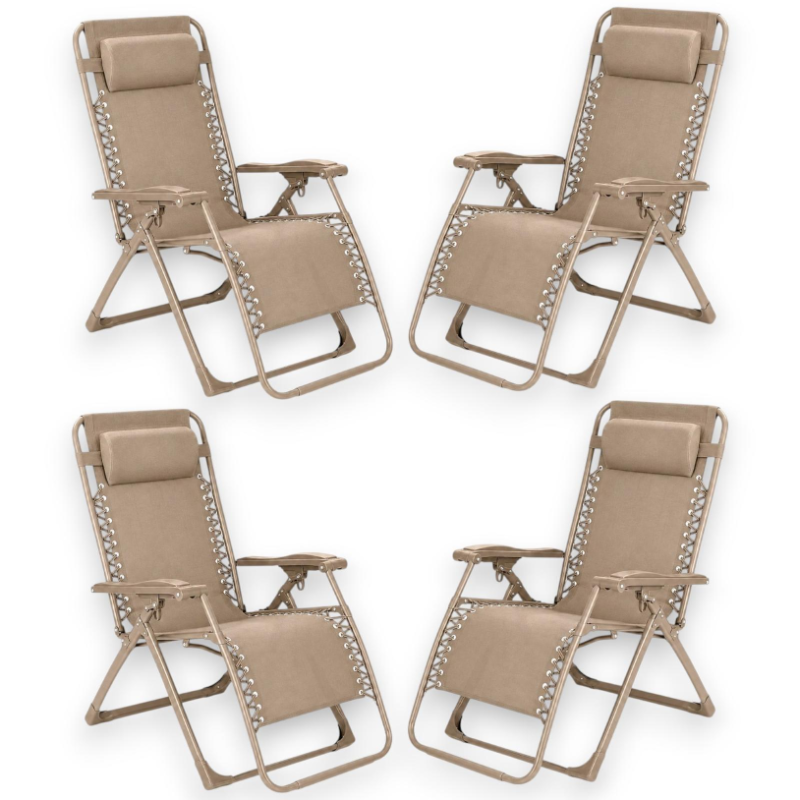 Set 4 Sedie Sdraio Pieghevole Con Cuscino  - Cordonata - 65x90x110 Cm 