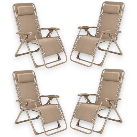 Set 4 Sedie Sdraio Pieghevole Con Cuscino  - Cordonata - 65x90x110 Cm 