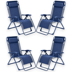 Set 4 Sedie Sdraio Pieghevole Con Cuscino  - Cordonata - 65x90x110 Cm 