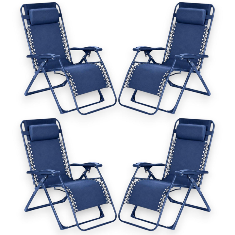 Set 4 Sedie Sdraio Pieghevole Con Cuscino  - Cordonata - 65x90x110 Cm 