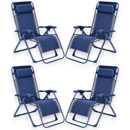 Set 4 Sedie Sdraio Pieghevole Con Cuscino  - Cordonata - 65x90x110 Cm 