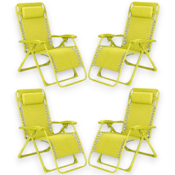 Set 4 Sedie Sdraio Pieghevole Con Cuscino  - Cordonata - 65x90x110 Cm 