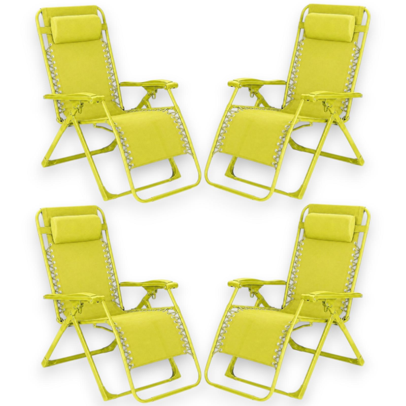 Set 4 Sedie Sdraio Pieghevole Con Cuscino  - Cordonata - 65x90x110 Cm 