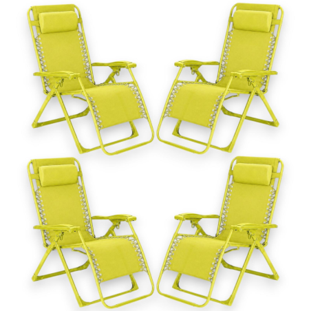 Set 4 Sedie Sdraio Pieghevole Con Cuscino  - Cordonata - 65x90x110 Cm 