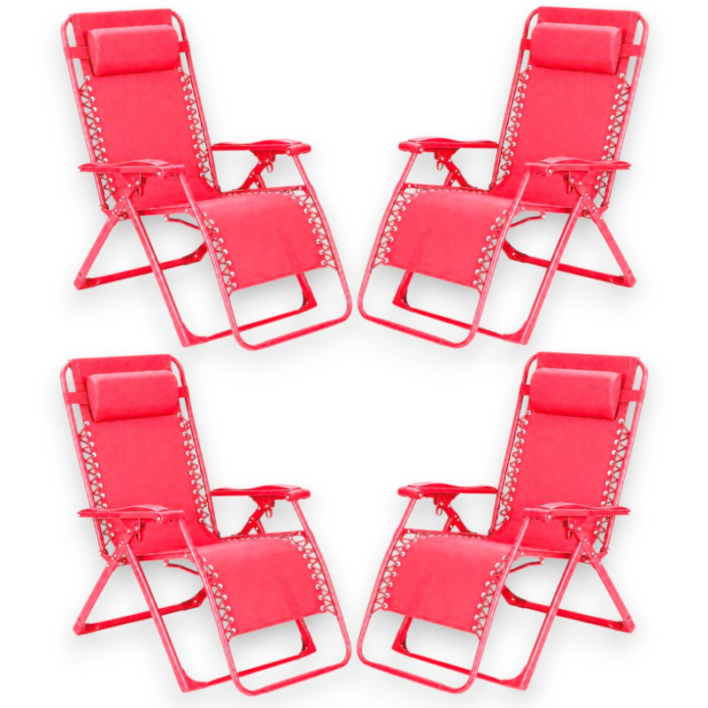 Set 4 Sedie Sdraio Pieghevole Con Cuscino  - Cordonata - 65x90x110 Cm 