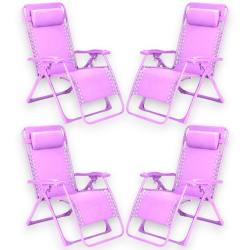 Set 4 Sedie Sdraio Pieghevole Con Cuscino  - Cordonata - 65x90x110 Cm 