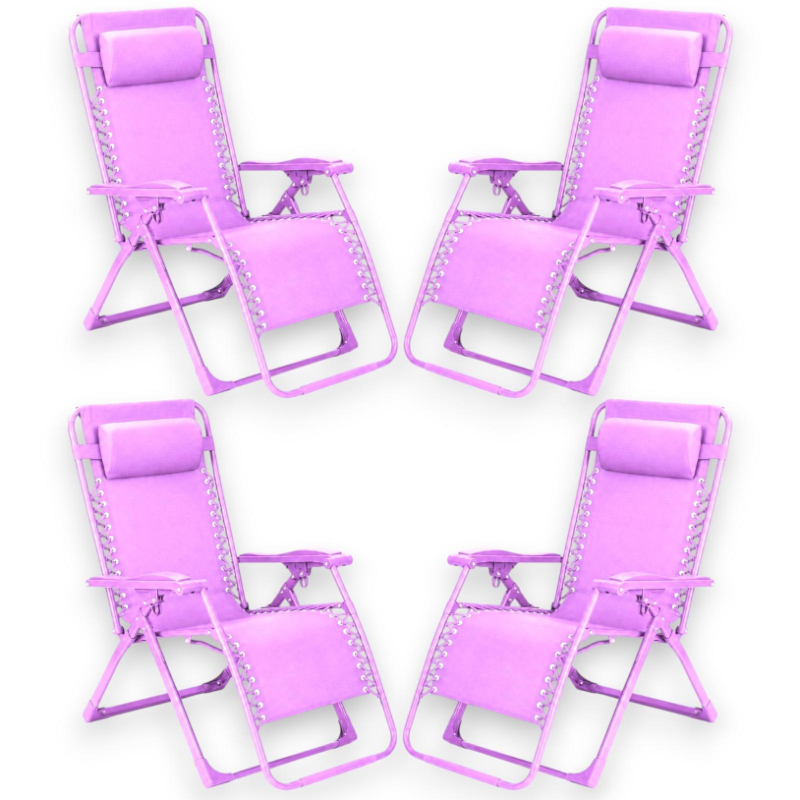 Set 4 Sedie Sdraio Pieghevole Con Cuscino  - Cordonata - 65x90x110 Cm 