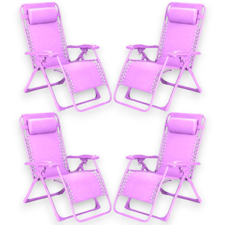 Set 4 Sedie Sdraio Pieghevole Con Cuscino  - Cordonata - 65x90x110 Cm 