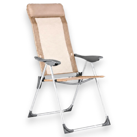 Sedia Spiaggina Alta Pieghevole in Alluminio - 58x38x110 Cm - Tortora