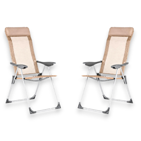 Set 2 Sedie Spiaggina Alta Pieghevole in Alluminio - 58x38x110 Cm - To