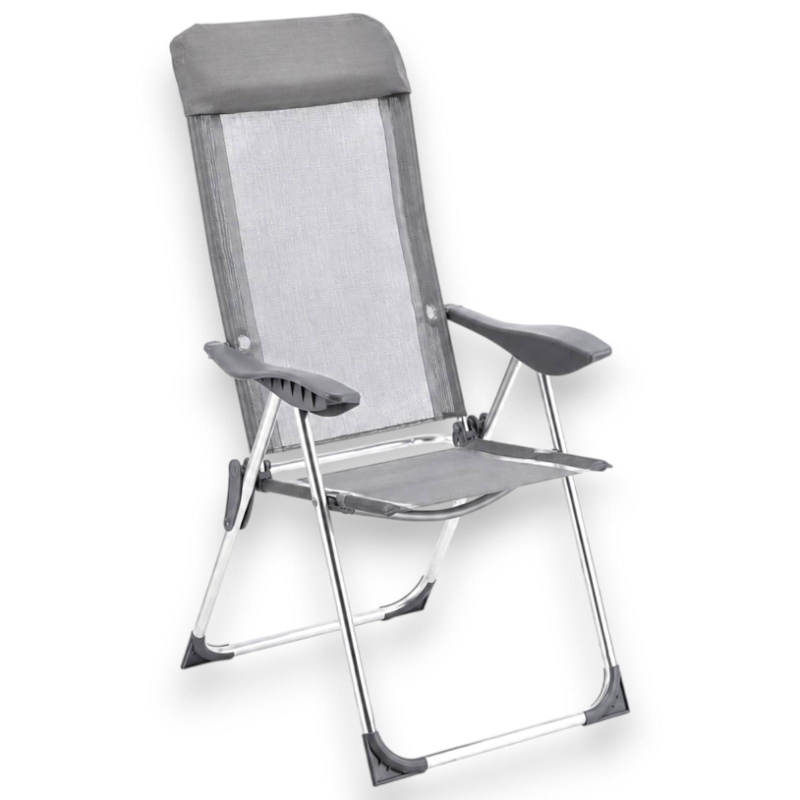 Sedia Spiaggina Alta Pieghevole in Alluminio - 58x38x110 Cm - Grigio