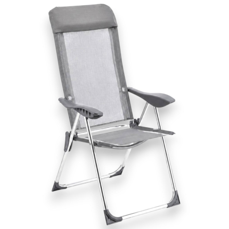 Sedia Spiaggina Alta Pieghevole in Alluminio - 58x38x110 Cm - Grigio