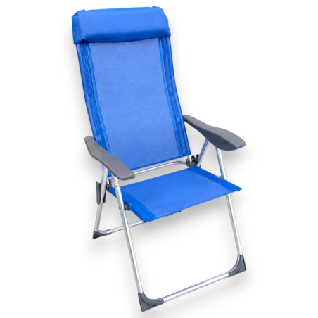 Sedia Spiaggina Alta Pieghevole in Alluminio - 58x38x110 Cm - Blu