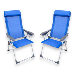 Set 2 Sedie Spiaggina Alta Pieghevole in Alluminio - 58x38x110 Cm - Bl