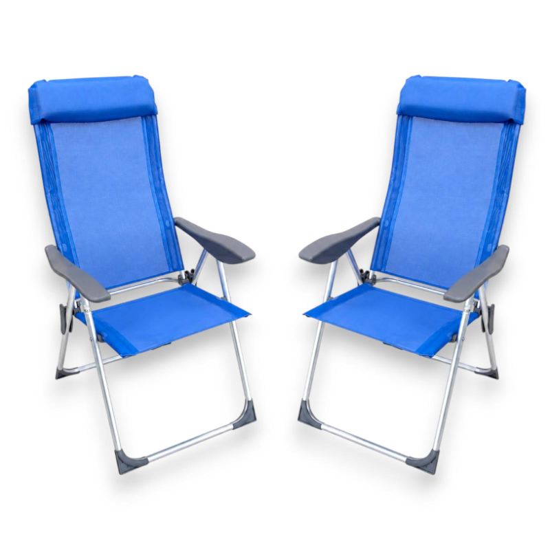 Set 2 Sedie Spiaggina Alta Pieghevole in Alluminio - 58x38x110 Cm - Bl