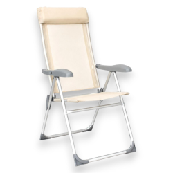 Sedia Spiaggina Alta Pieghevole in Alluminio - 58x38x110 Cm - Panna