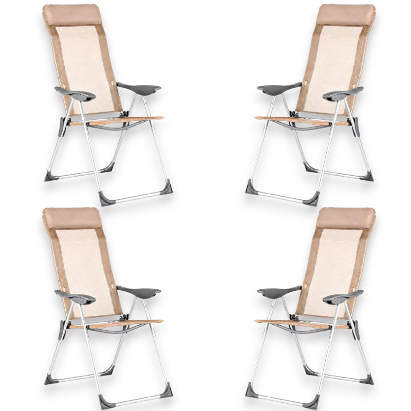 Set 4 Sedie Spiaggina Alta Pieghevole in Alluminio - 58x38x110 Cm - To