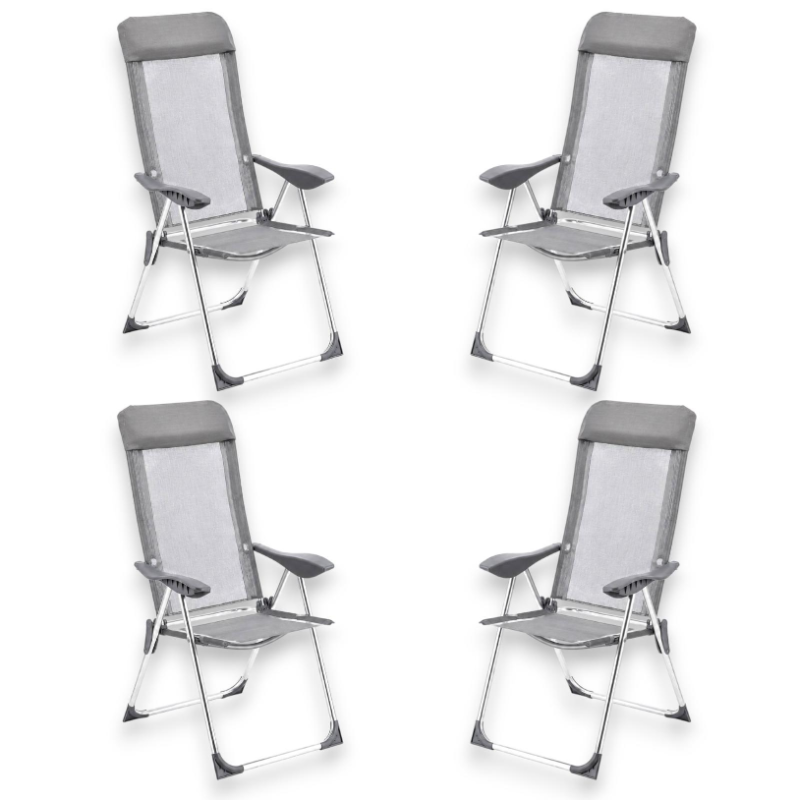 Set 4 Sedie Spiaggina Alta Pieghevole in Alluminio - 58x38x110 Cm - Gr