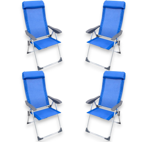 Set 4 Sedie Spiaggina Alta Pieghevole in Alluminio - 58x38x110 Cm - Bl