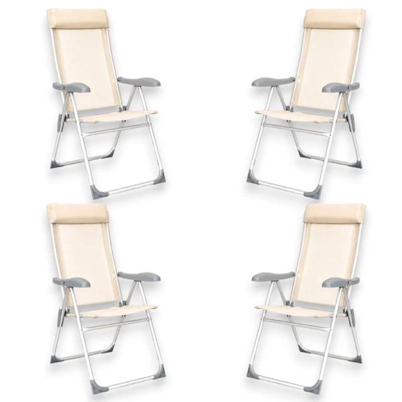 Set 4 Sedie Spiaggina Alta Pieghevole in Alluminio - 58x38x110 Cm - Pa