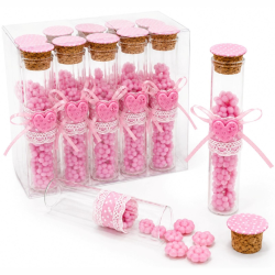 Set 12 Provette in Vetro con Tappo in Sughero e Tulle - 2,5x12,5 Cm - 