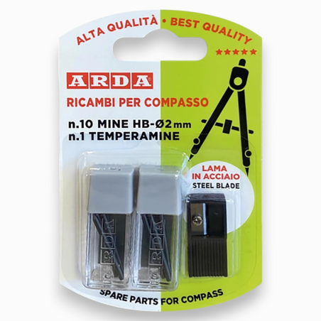 Arda - Set 10 Mine Ricambio per Compasso con Temperino