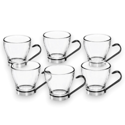 Set 6 Tazzine in Vetro e Acciaio Inox: Eleganza per Ogni Caffè