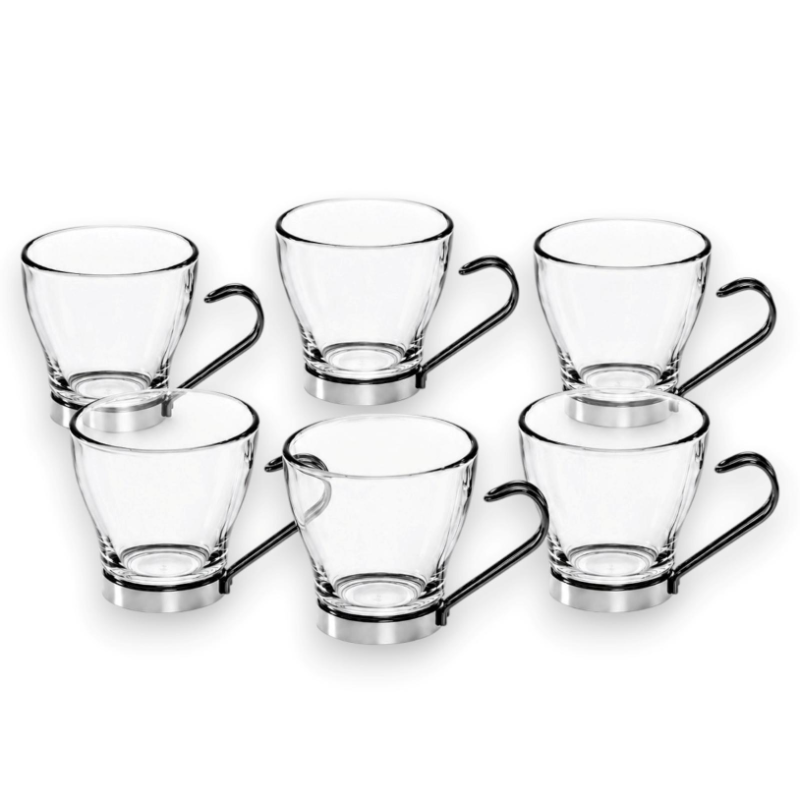 Set 6 Tazzine in Vetro e Acciaio Inox: Eleganza per Ogni Caffè