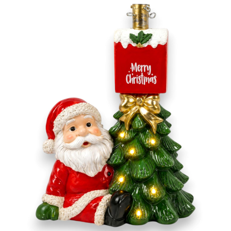 Base Albero Babbo Natale con Cassetta Postale e Luci - Resina - 57x27x