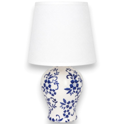 Lampada Azulia in Ceramica Bianca con Decori Blu - Alta - 17x17x31,5 c