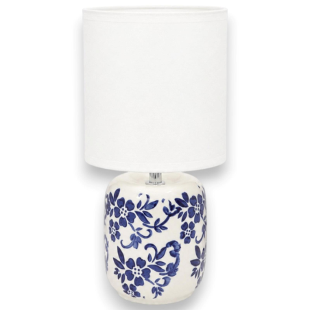 Lampada Azulia in Ceramica Bianca con Decori Blu - Bassa - 14x14x27 cm