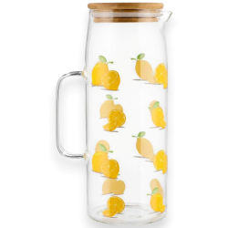 Brocca in Vetro con Tappo in Bambù - Fruit - 1,2 LT - 9x12,5x23 Cm