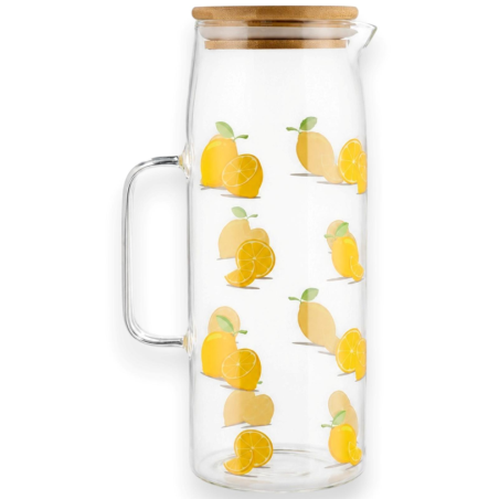 Brocca in Vetro con Tappo in Bambù - Fruit - 1,2 LT - 9x12,5x23 Cm
