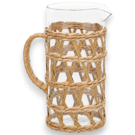 Brocca in Vetro con Decoro in Rattan - 1,5 LT - 11x17x21,5 Cm